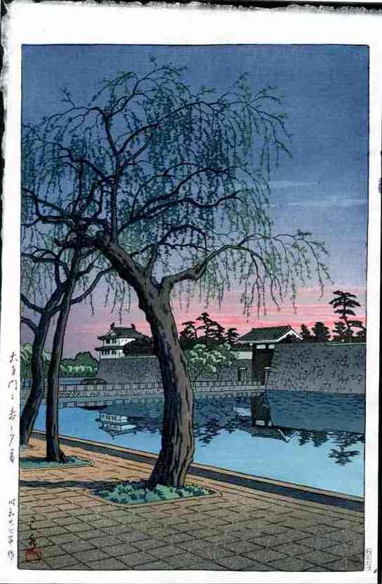 Original shin-hanga woodblock print by Kawase Hasui, snow scene and landscapes