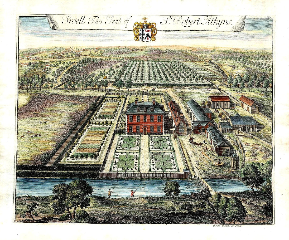 1712 Johannes Kip Original Hand-Colored Architectural Prints