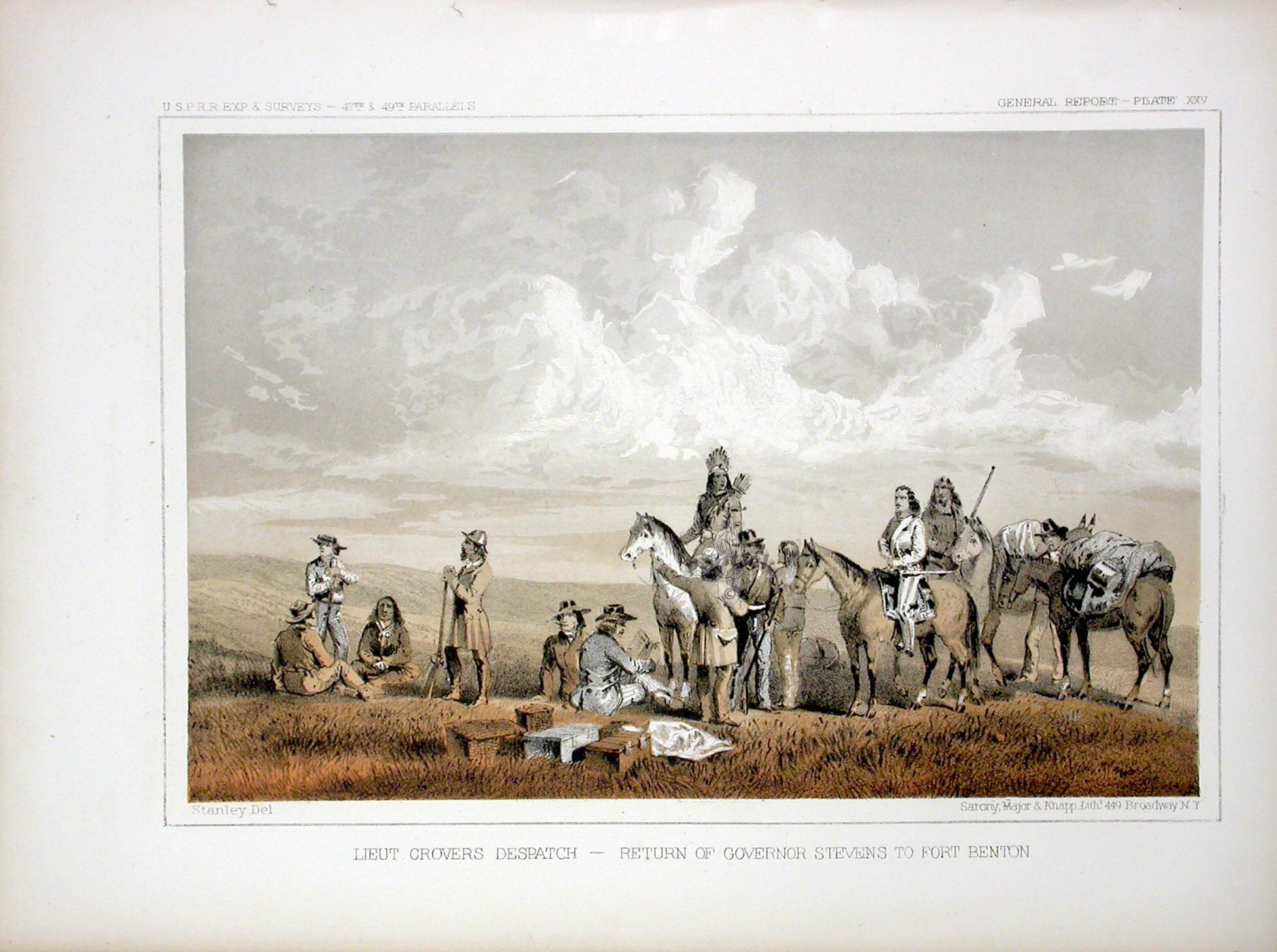 Antique print of American West landscape from US Pacific Railroad Survey 1853