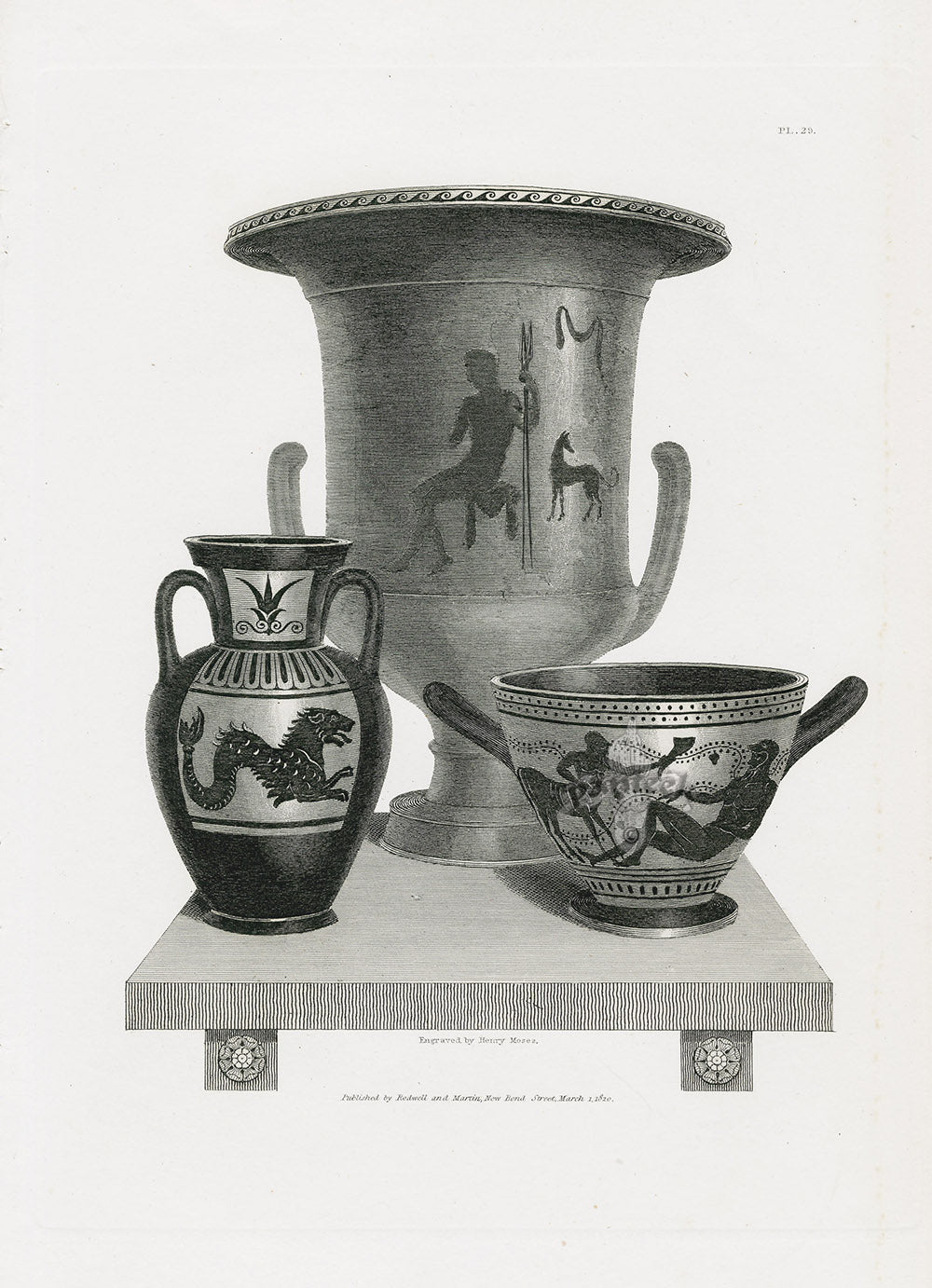 Henry Moses antique engraving of Etruscan vase from Englefield collection London 1820