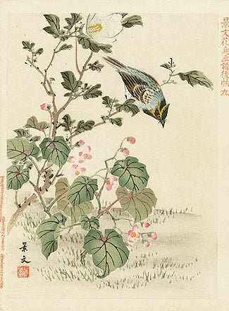 Original 1890s Japanese woodblock print from the Kano school — birds or figures on washi paper, from Panteek
