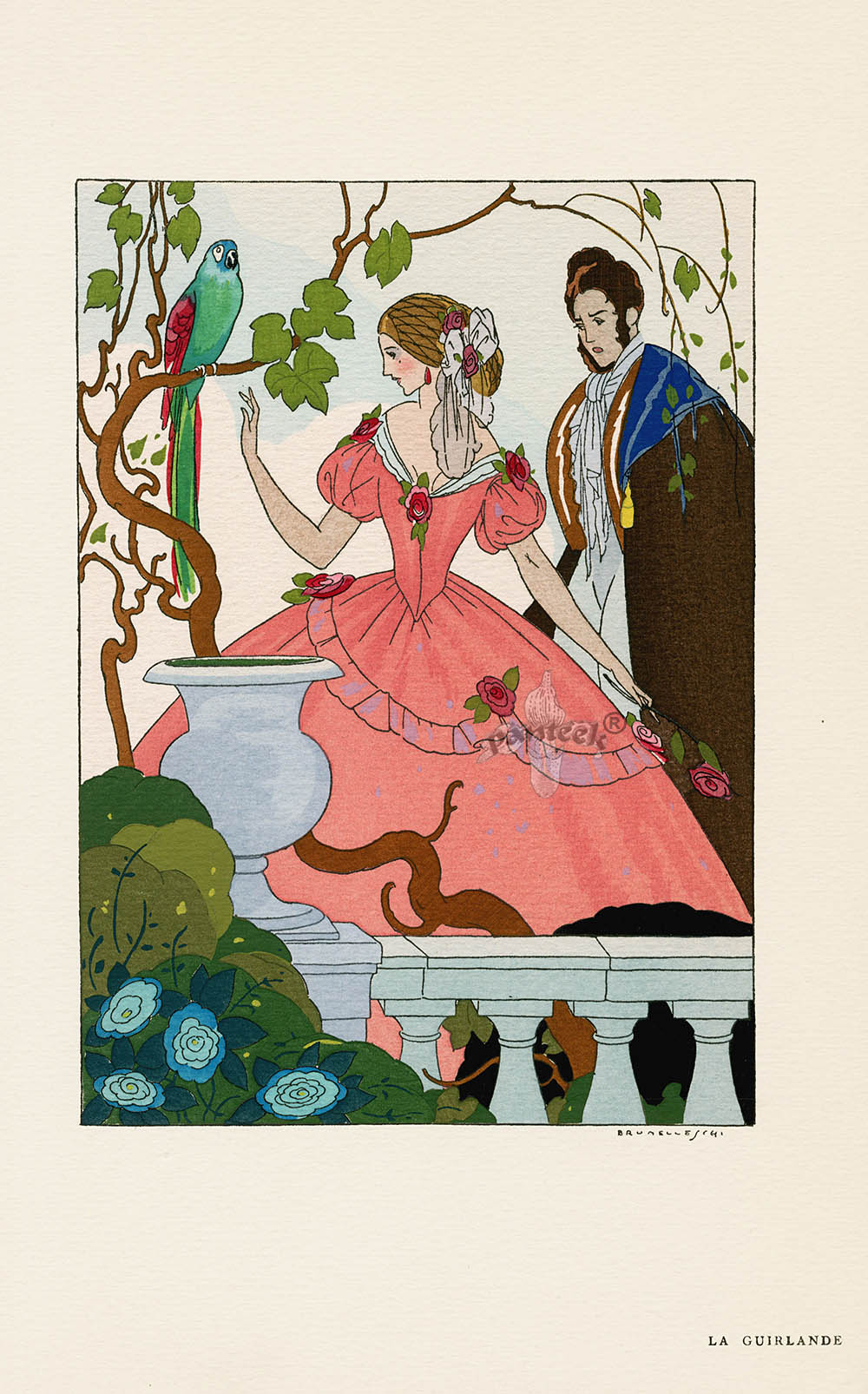 This rare work La Guirlande 1919 by Umberto Brunelleschi shows art deco fashion prints by famous artists including George Barbier