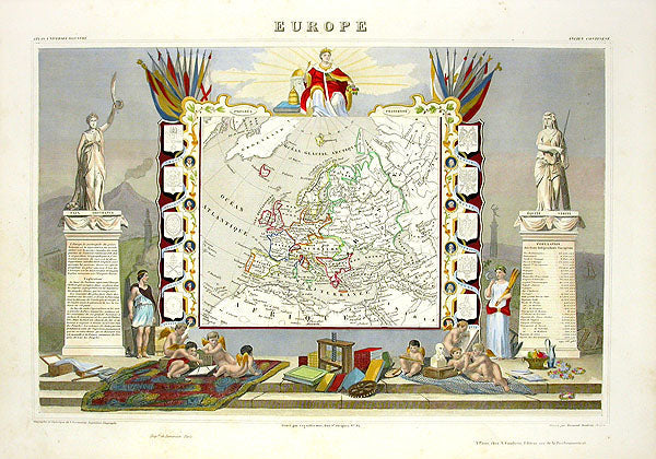 Levasseur antique hand colored pictorial map of French département 1856