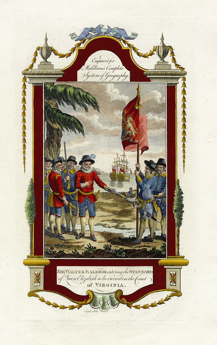 Middleton hand colored antique geography engraving of exotic landscape from Complete System of Geography 1778