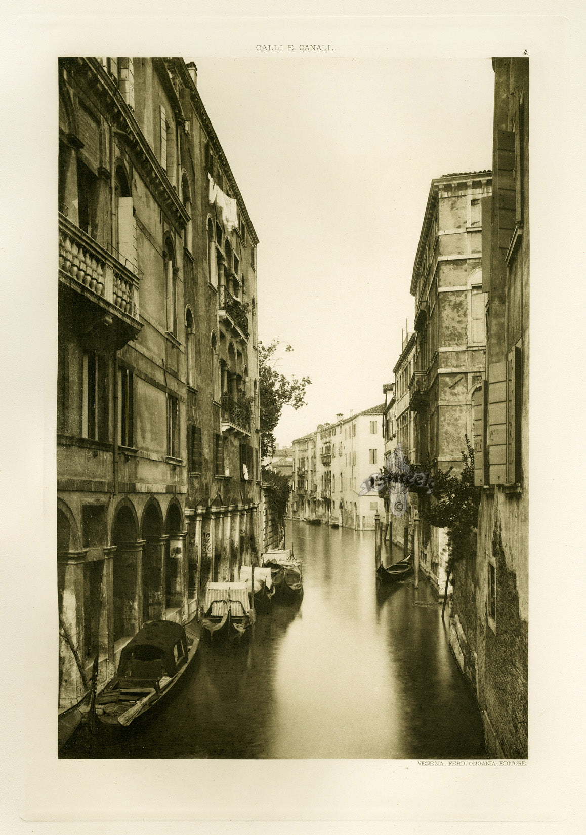Ongania original photogravure of Venice canal and palazzo from Calli e Canali in Venezia 1891