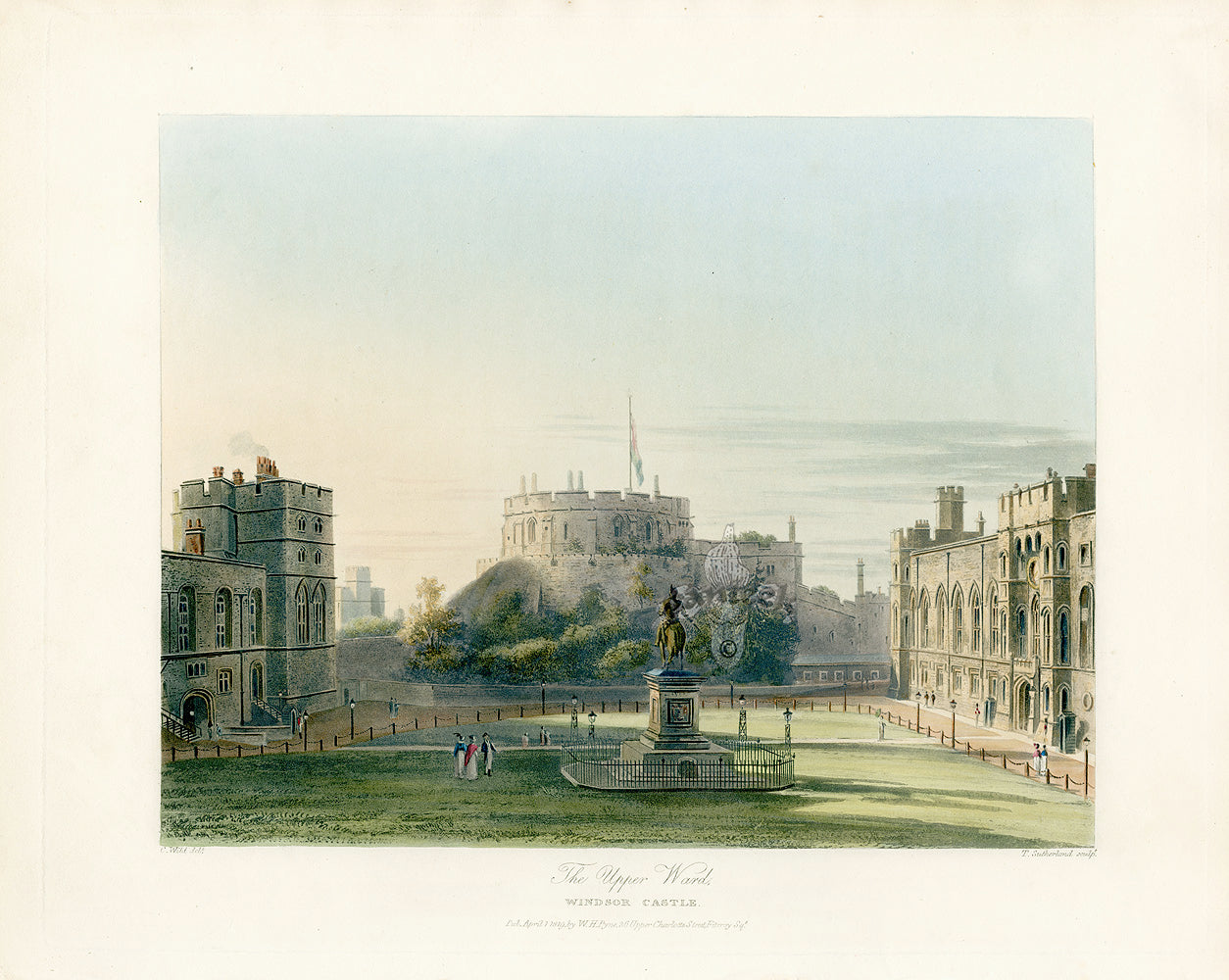 Antique hand-colored aquatint of a British royal residence interior from W