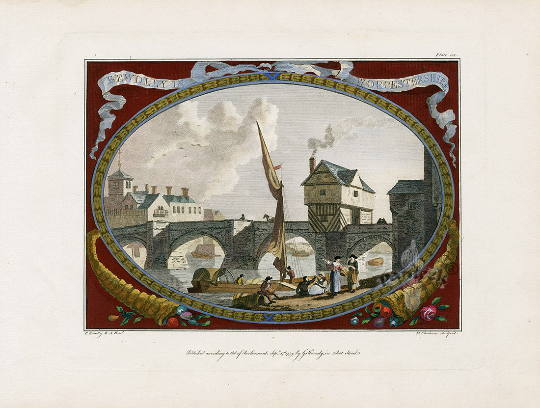 Antique hand-colored architectural prints of stately homes by Paul Sandby, from Views in England, Scotland and Ireland, 1781