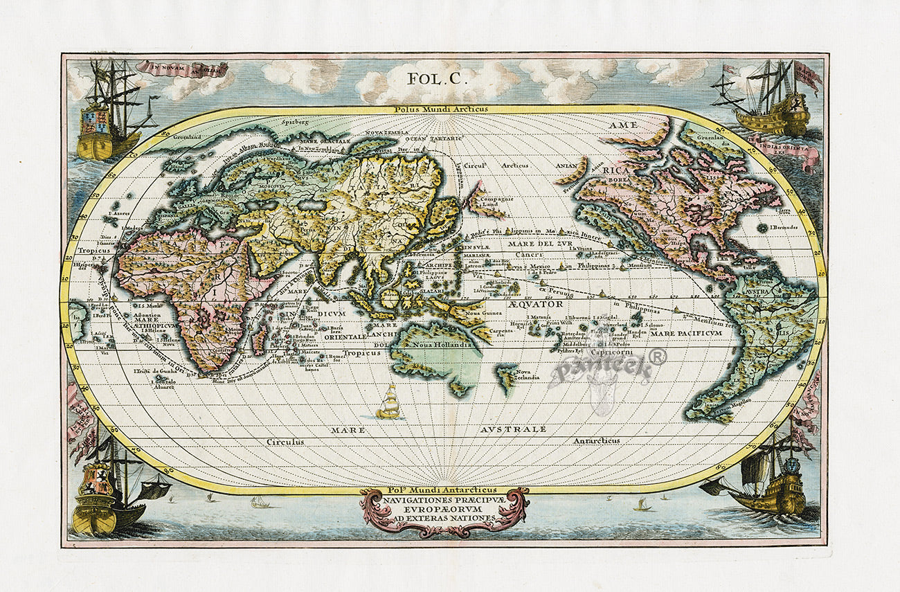 Antique Maps of America, World, Arctic