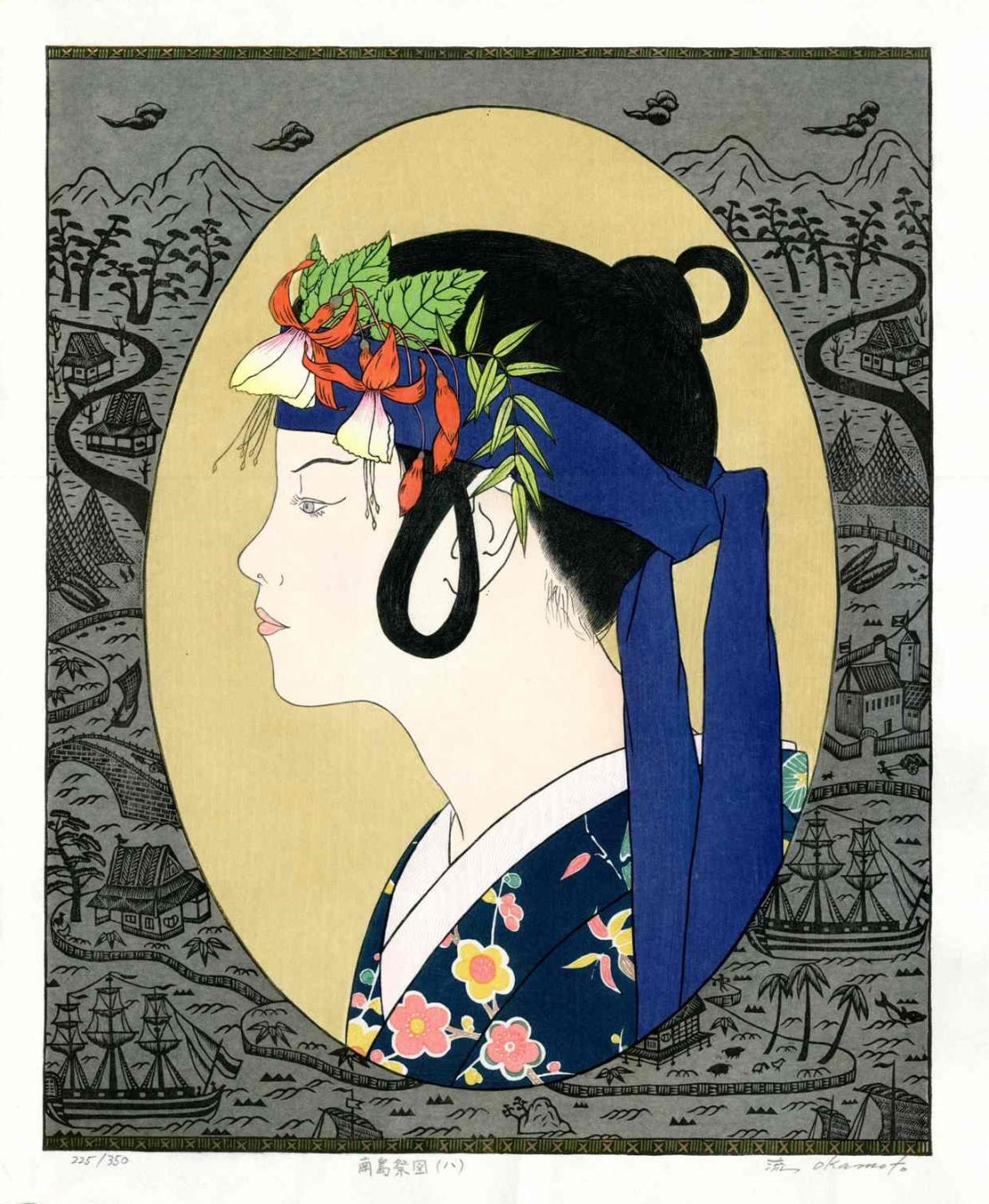 Ryusei Okamoto Original Woodblock Festival Girl