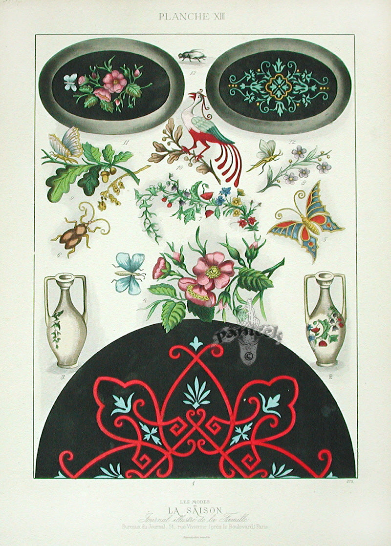 D'ouvrages De Fantaisie Deco Antique Print Home Furnishing Butterflies