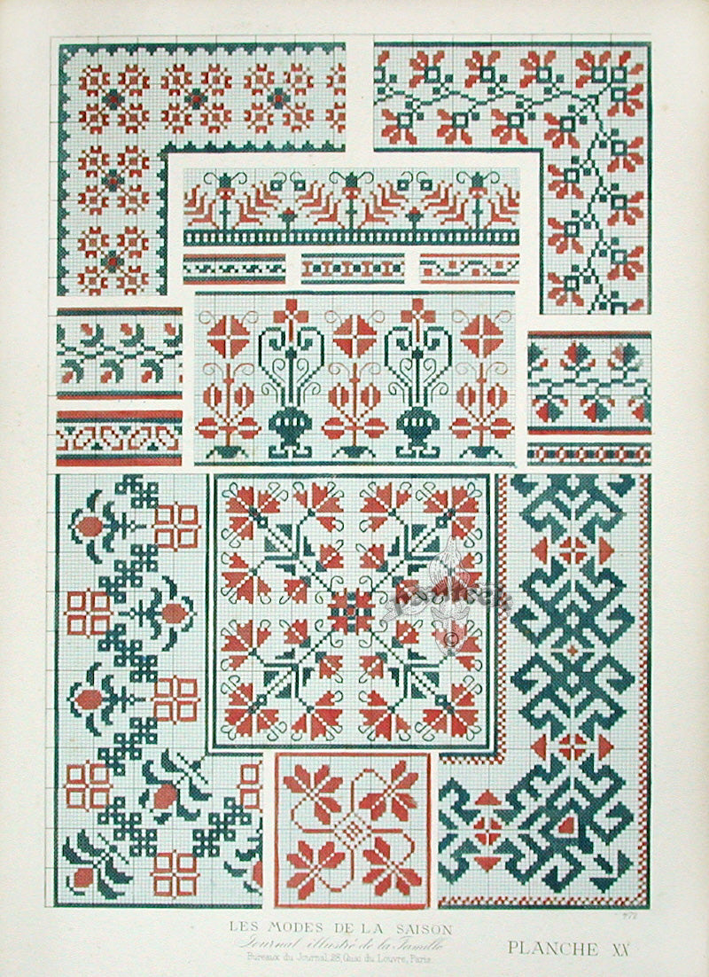 D'ouvrages De Fantaisie Deco Antique Print Home Furnishing Green