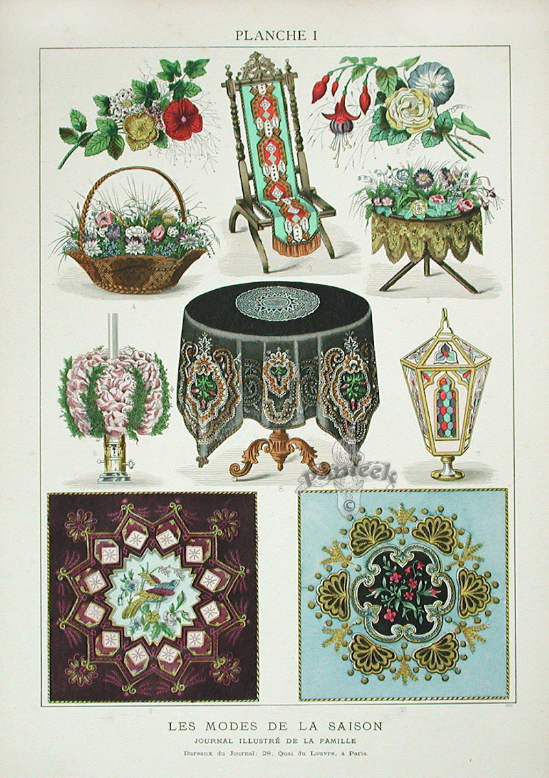 D'ouvrages De Fantaisie Deco Antique Print Home Furnishing Tablecloth