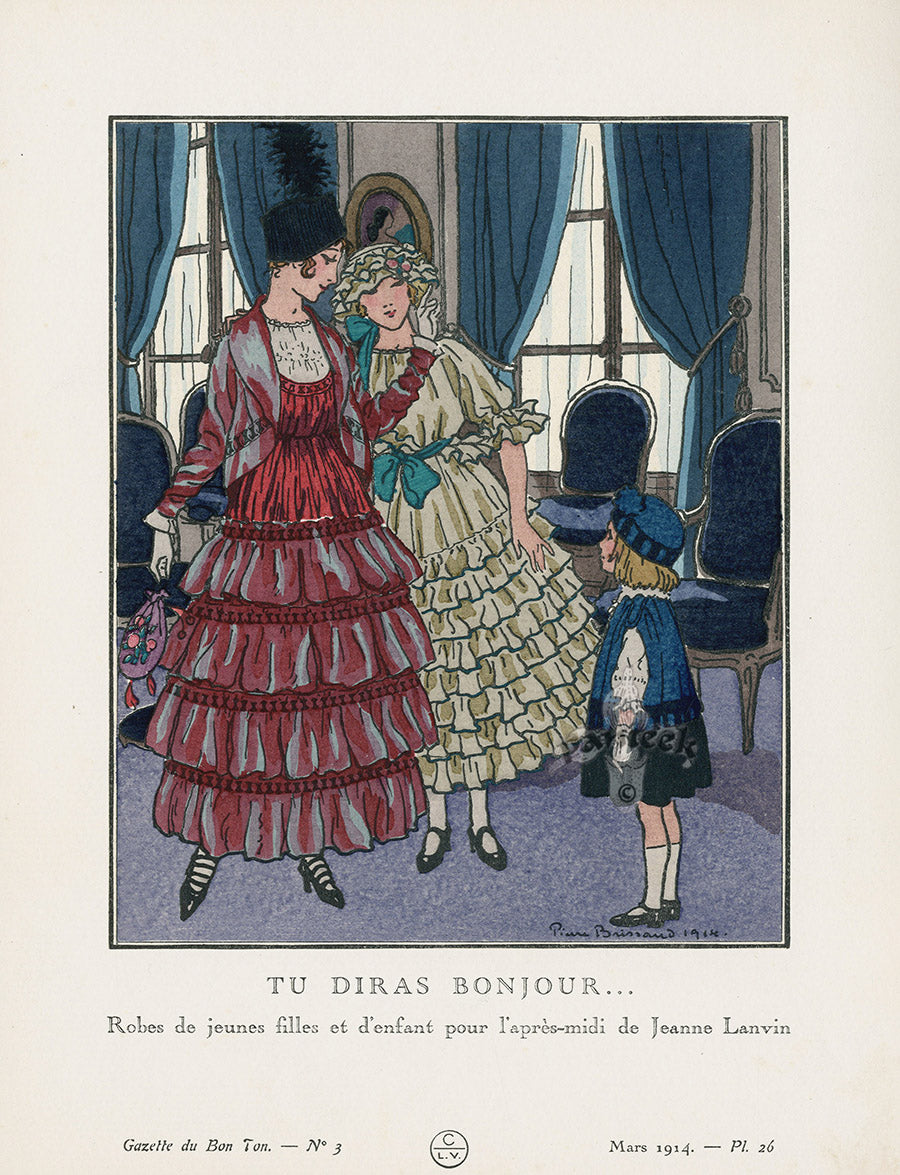 Gazette du Bon Ton 1912 Prints Tu Diras Bonjour, Brissaud