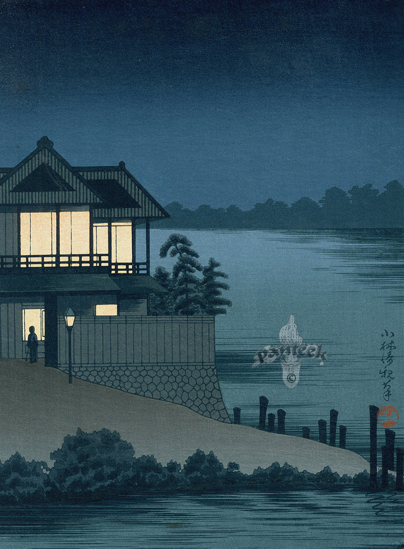 Lighted House by Kiyochika Kobayashi 1930 Woodblock