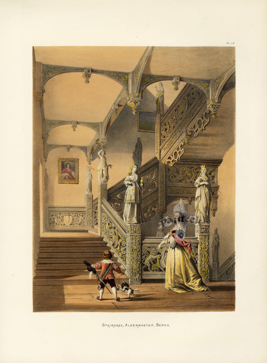 Nash Architecture Hand Colored Lithograph Aldermaston Manor