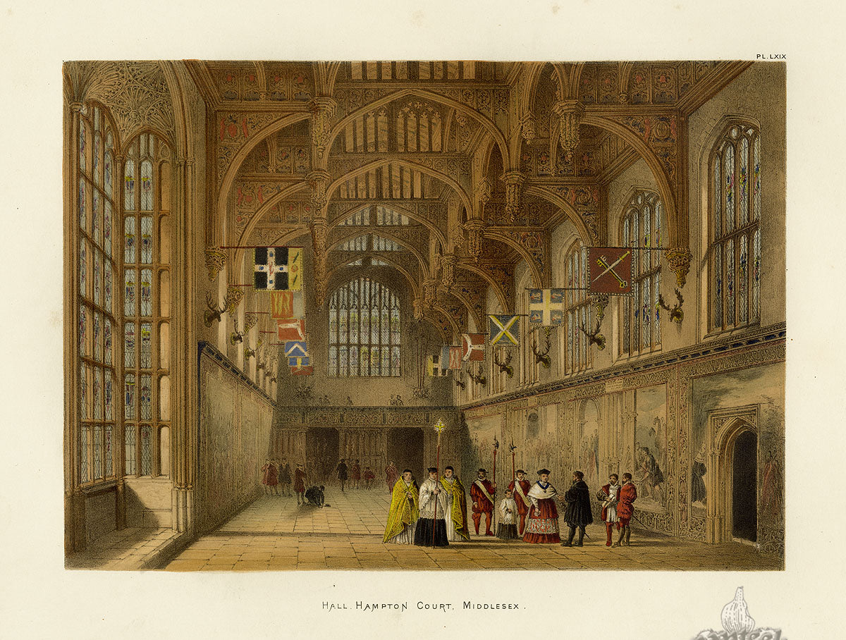 Nash Architecture Hand Colored Lithograph Hampton Court