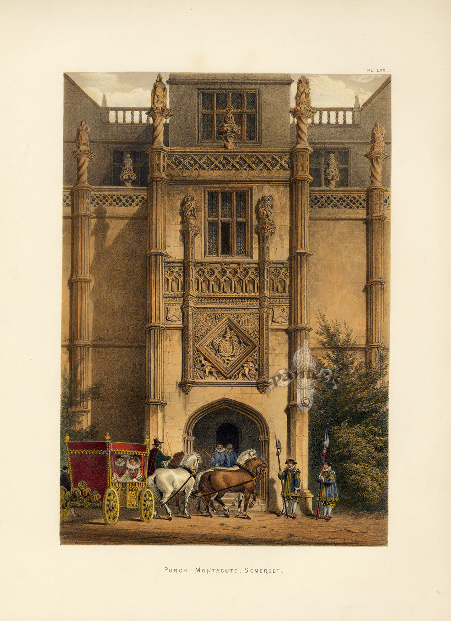 Nash Architecture Hand Colored Lithograph Montachute House