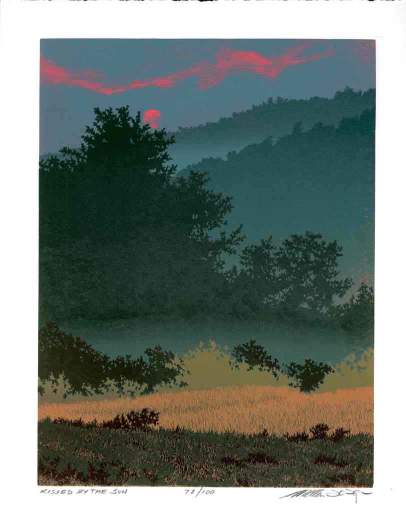 Night Scene Kissed by the Sun William H. Hayes Linocut