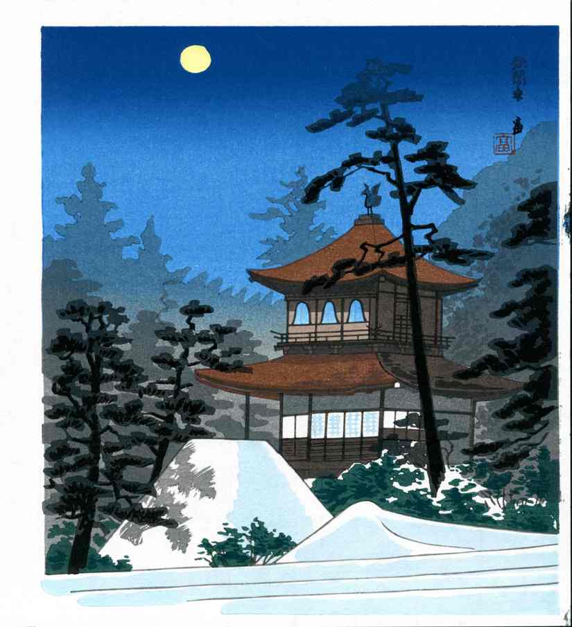 Night Scene Moonrise Ginkaku-ji Temple, Silver Pavillion by Tomikichiro