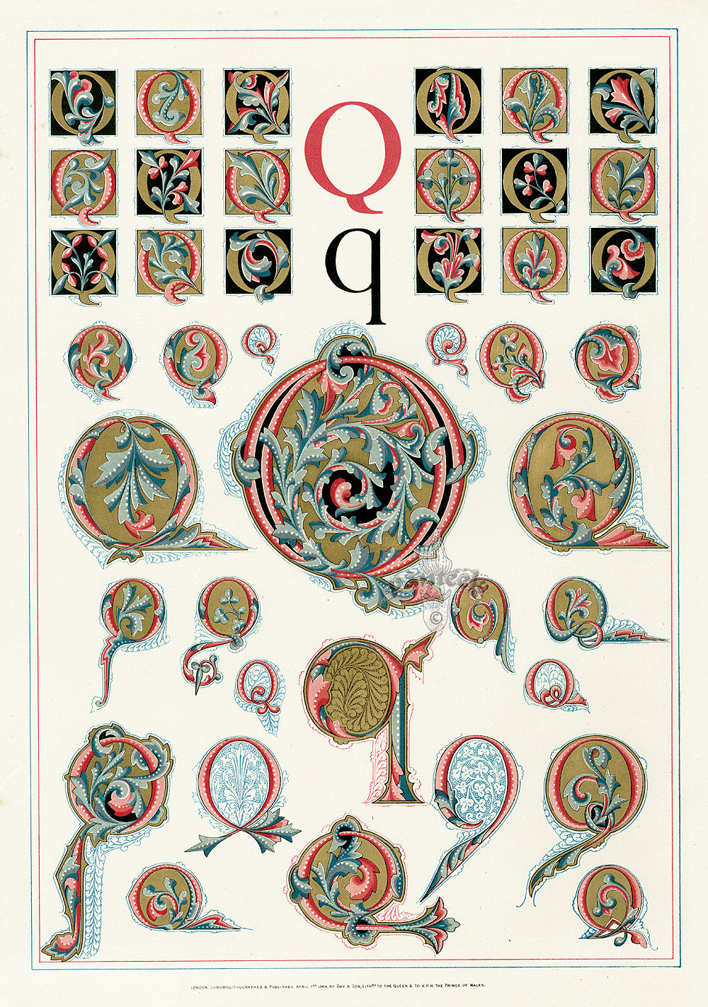 Owen Jones Initial Designs 1864 Print Letter Q