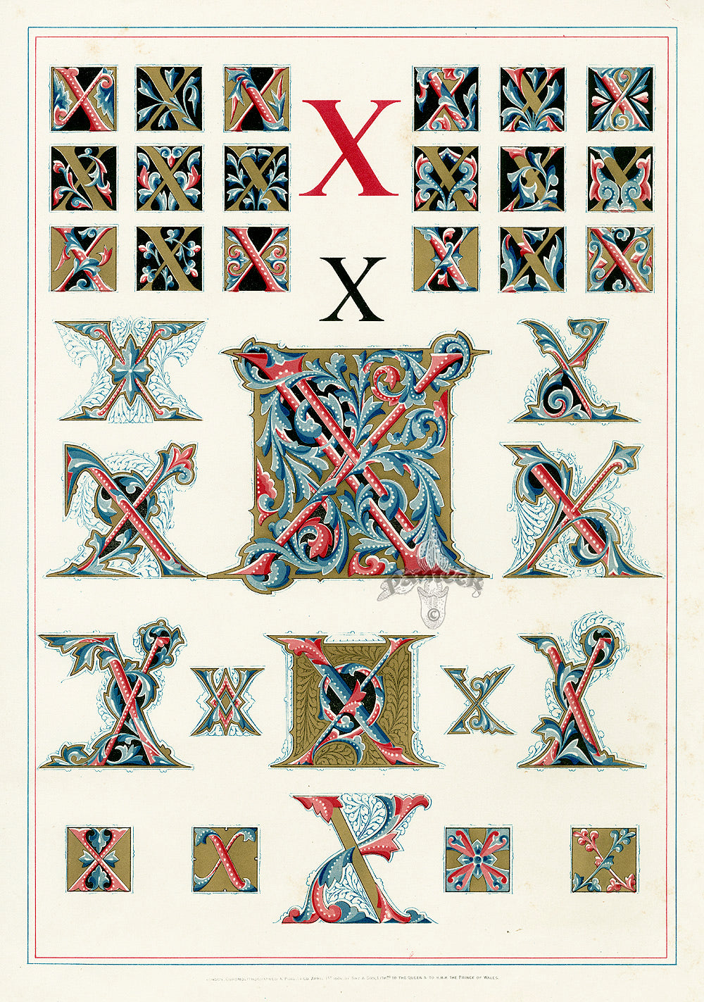 Owen Jones Initial Designs 1864 Print Letter X