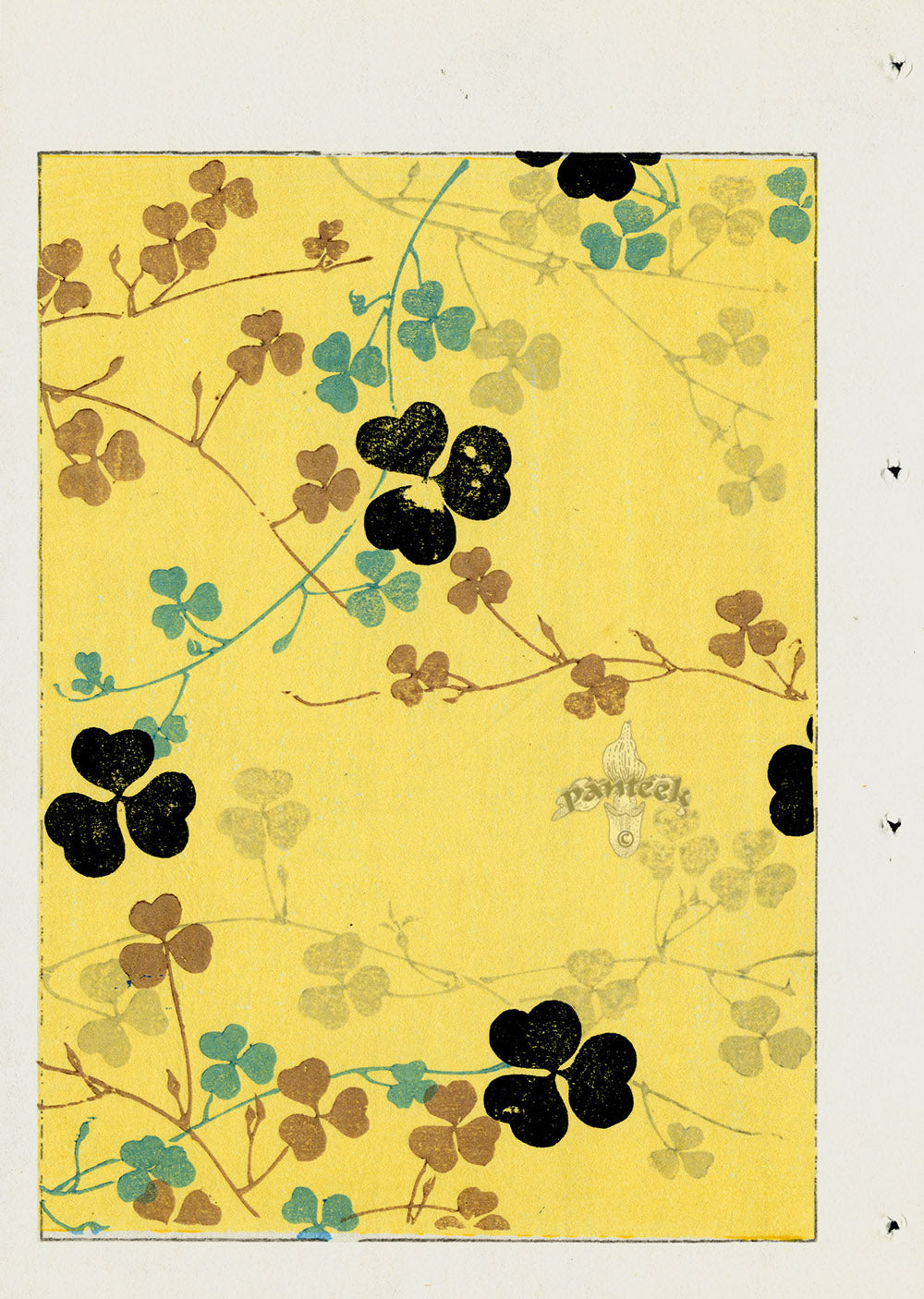 Shin-Bijutsukai Magazine Black, Green, Brown Leaves on Yellow Design