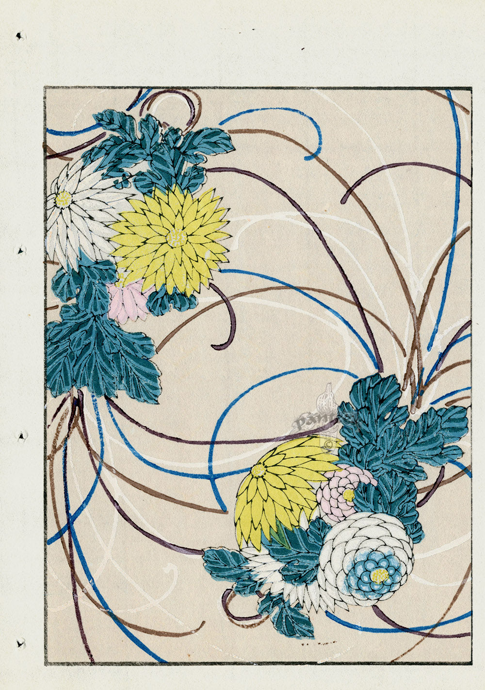 Shin-Bijutsukai Magazine Yellow, White, Pink Flowers Design