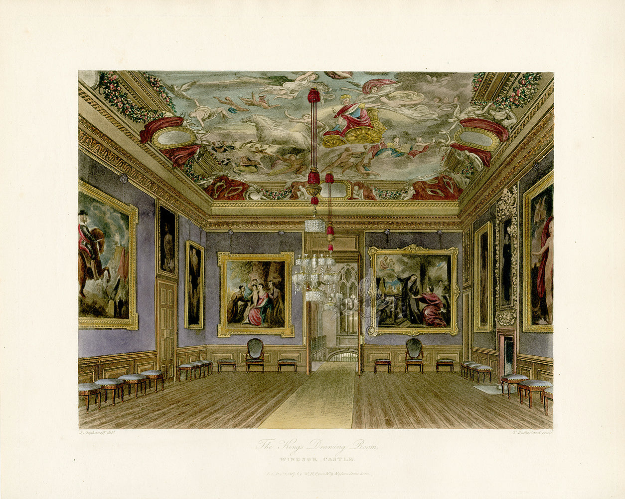 W.H. Pyne Prints 1819 King's Drawing Room, Windsor Castle