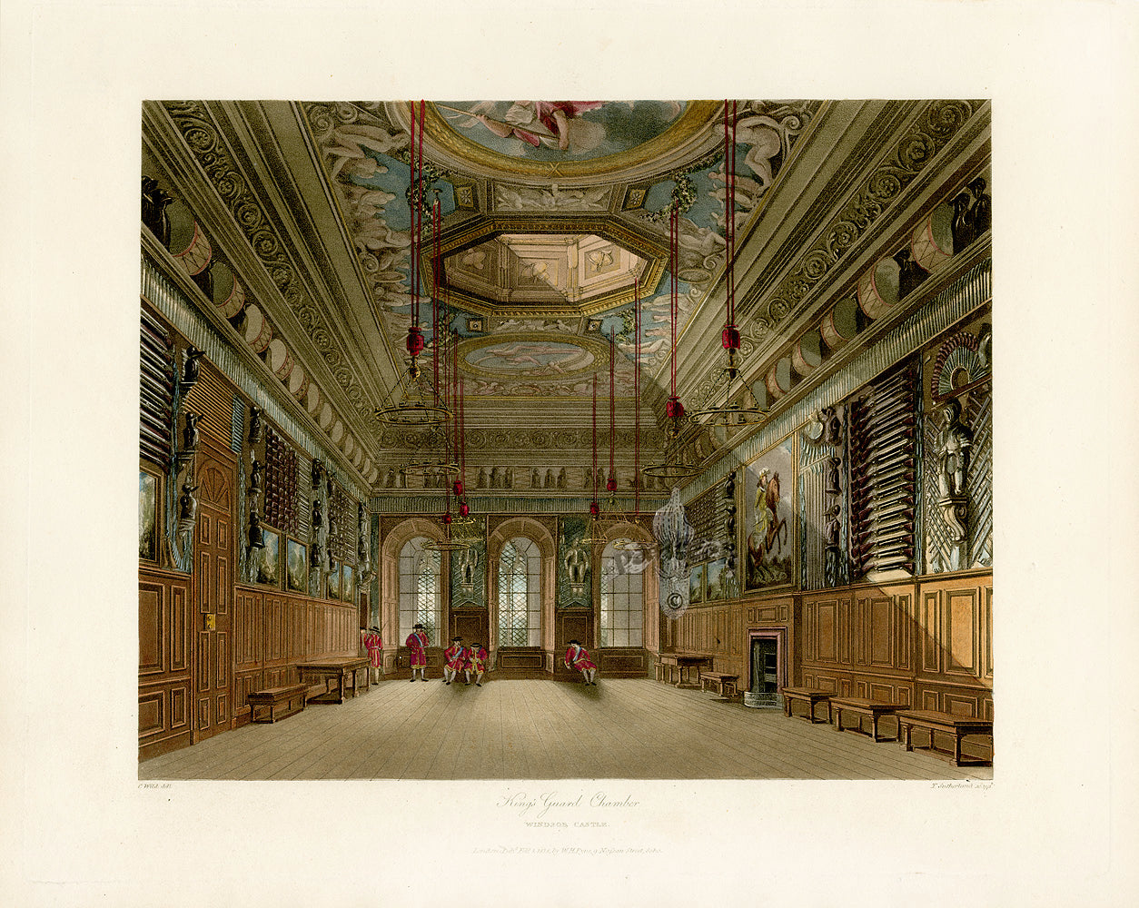 W.H. Pyne Prints 1819 King's Guard Chamber, Windsor Castle