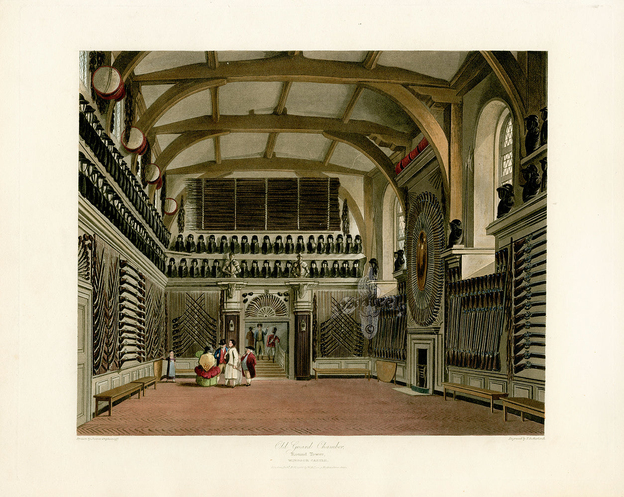 W.H. Pyne Prints 1819 Old Guard Chamber, Round Tower, Windsor Castle