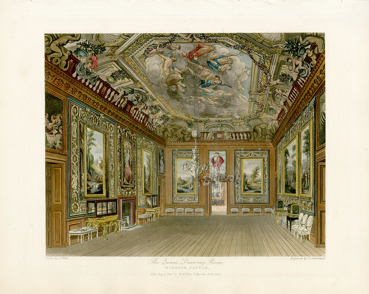 W.H. Pyne Prints 1819 Queen's Drawing Room, Windsor Castle