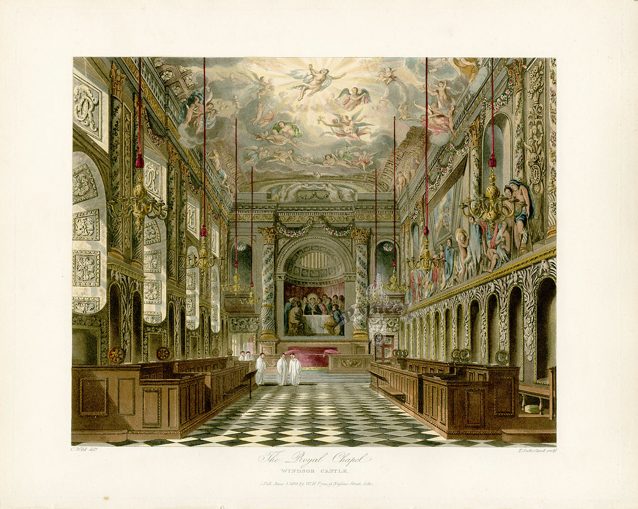W.H. Pyne Prints 1819 Royal Chapel, Windsor Castle
