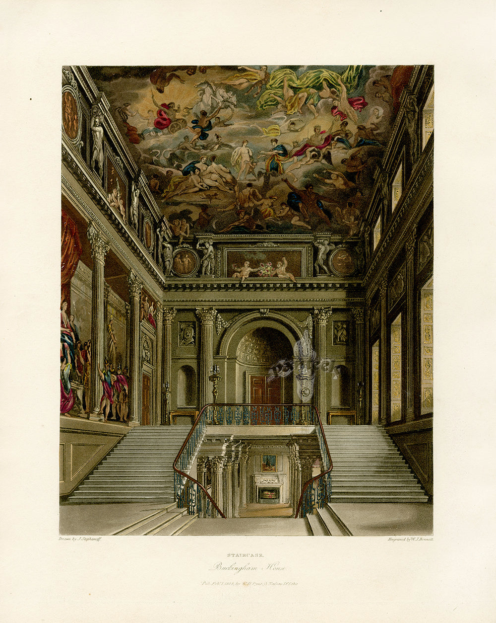 W.H. Pyne Prints 1819 Staircase, Buckingham House