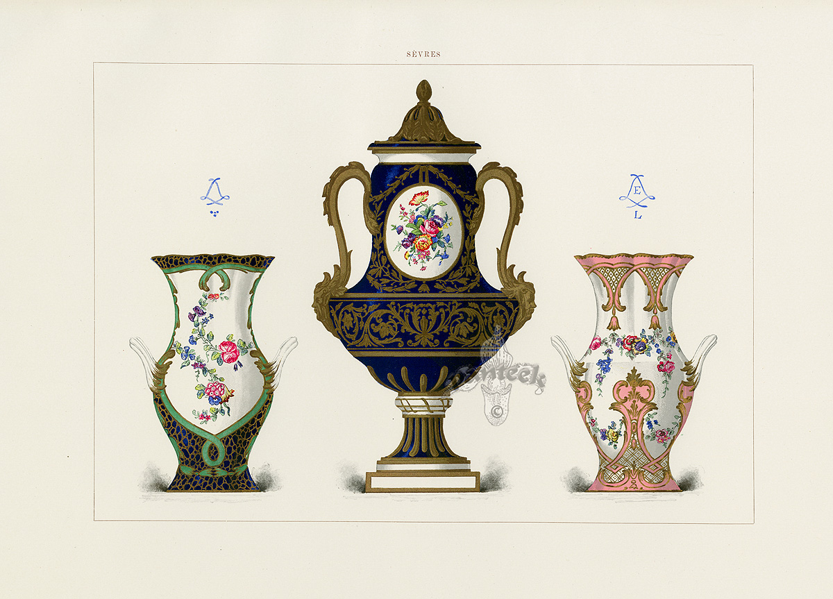 18世紀 セーヴル 軟質磁器 250点 水彩画 版画プレート La