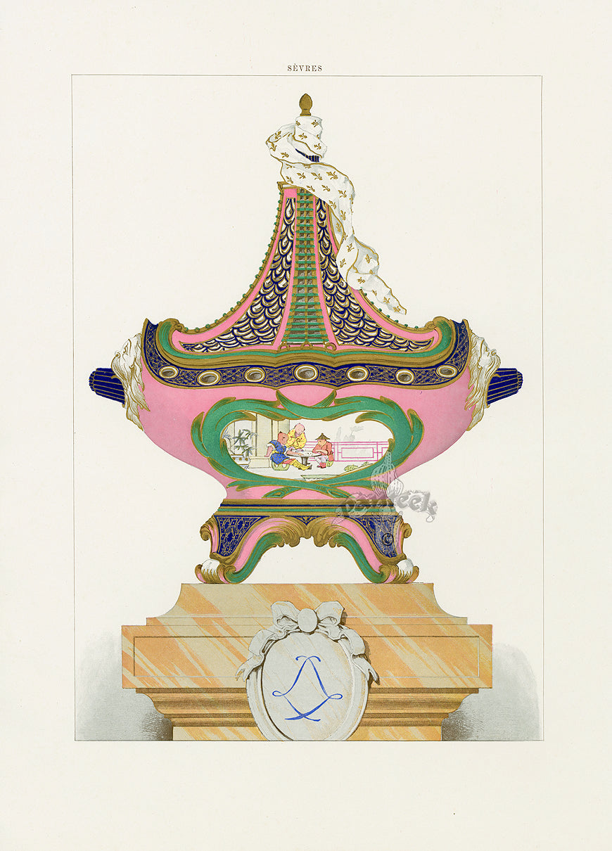 Garnier Porcelain of Sevres 1889 Decorative Chromolithograph