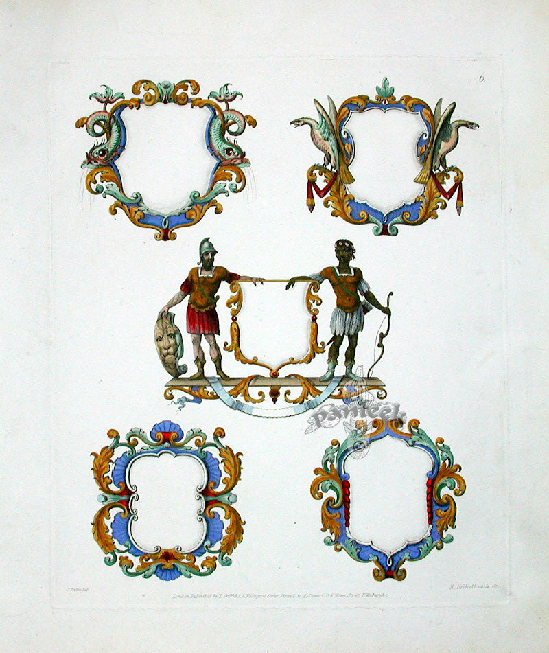 Knight Heraldic Illustrations Antique Print 1855