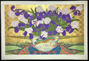 Yowsaku Sekino Iris Japanese Gold Leaf Very Large Rare Woodblock Print