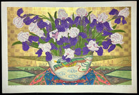 Yowsaku Sekino Iris Japanese Gold Leaf Very Large Rare Woodblock Print