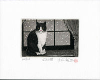 Hiroto Norikane Cat by Window in Snow KNK109A - Panteek Antique Prints