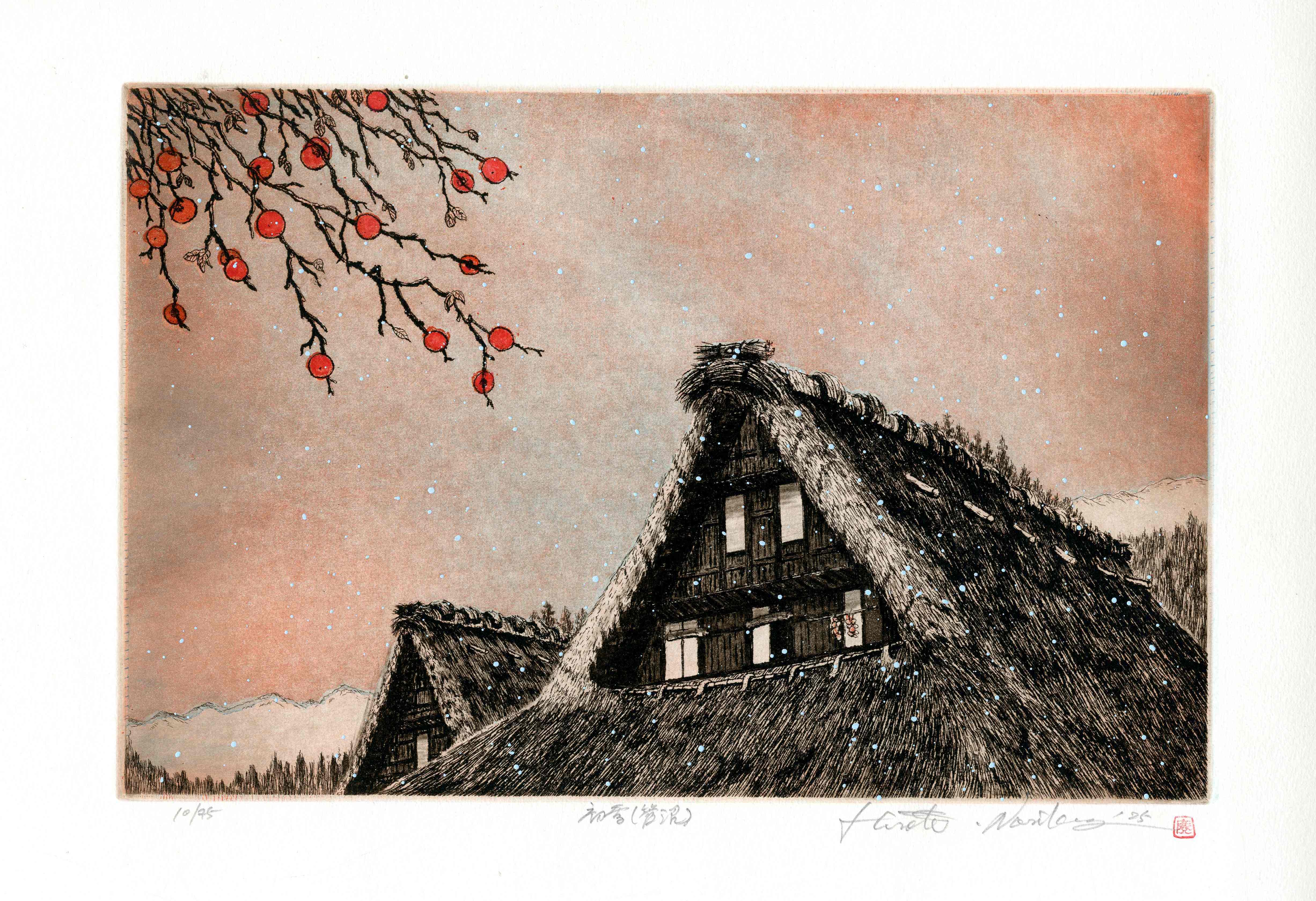 Hiroto Norikane First Snow Suganuma Woodblock Print