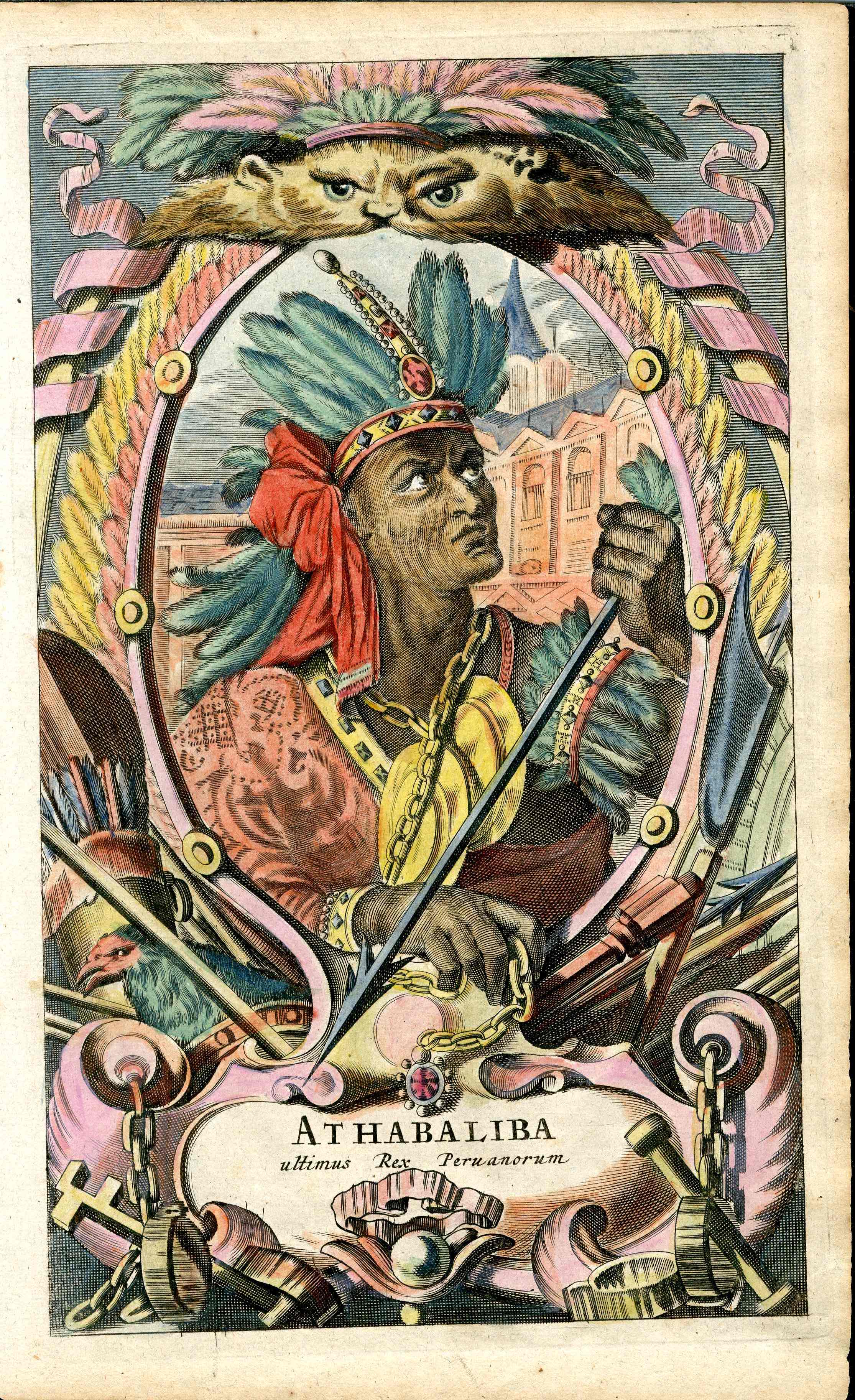 Montanus Original 1671 Copper Plate Engraving King Peru