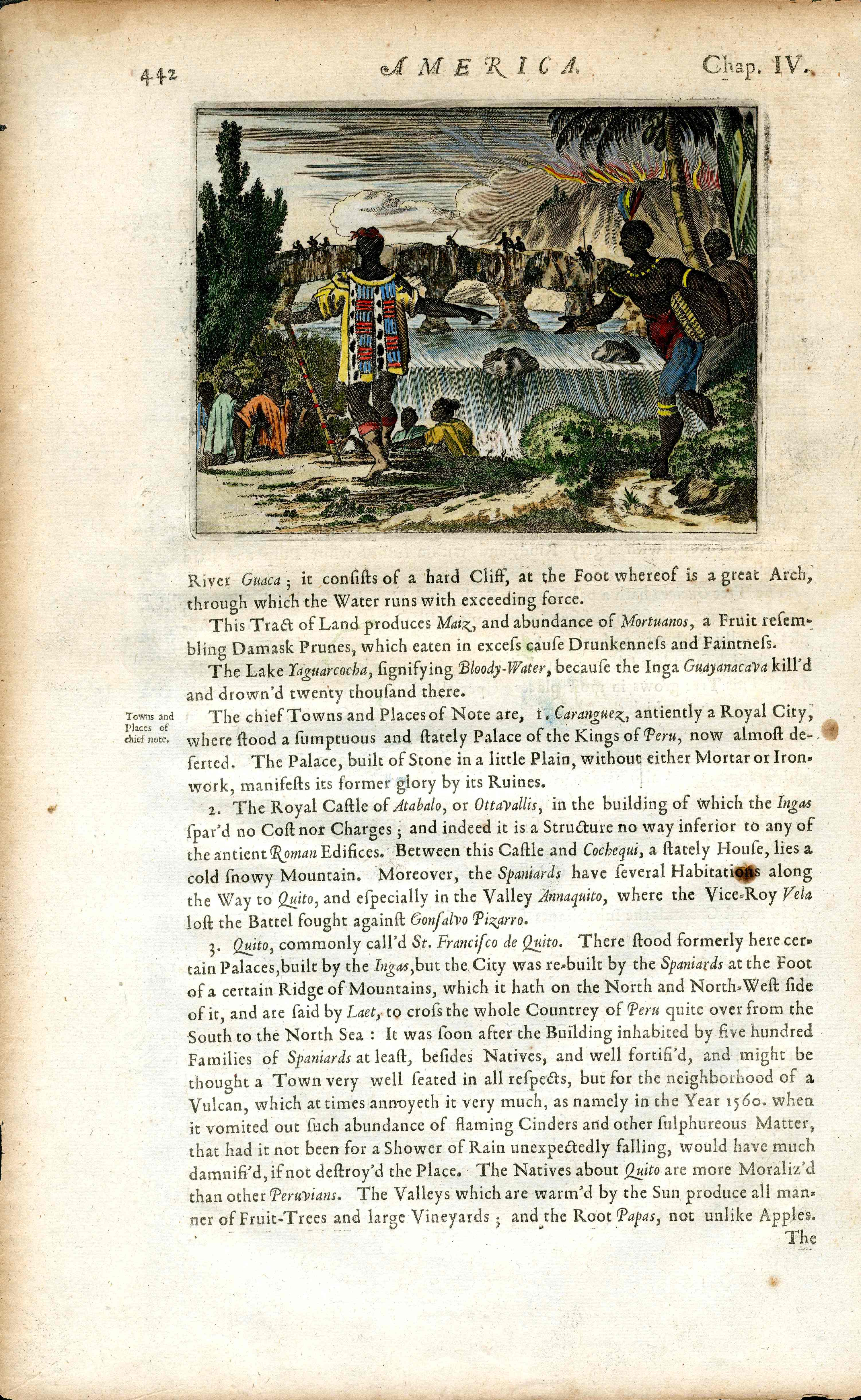 John Ogilby America 1671 Quito, Ecuador Tribes, Waterfall - Panteek Antique Prints