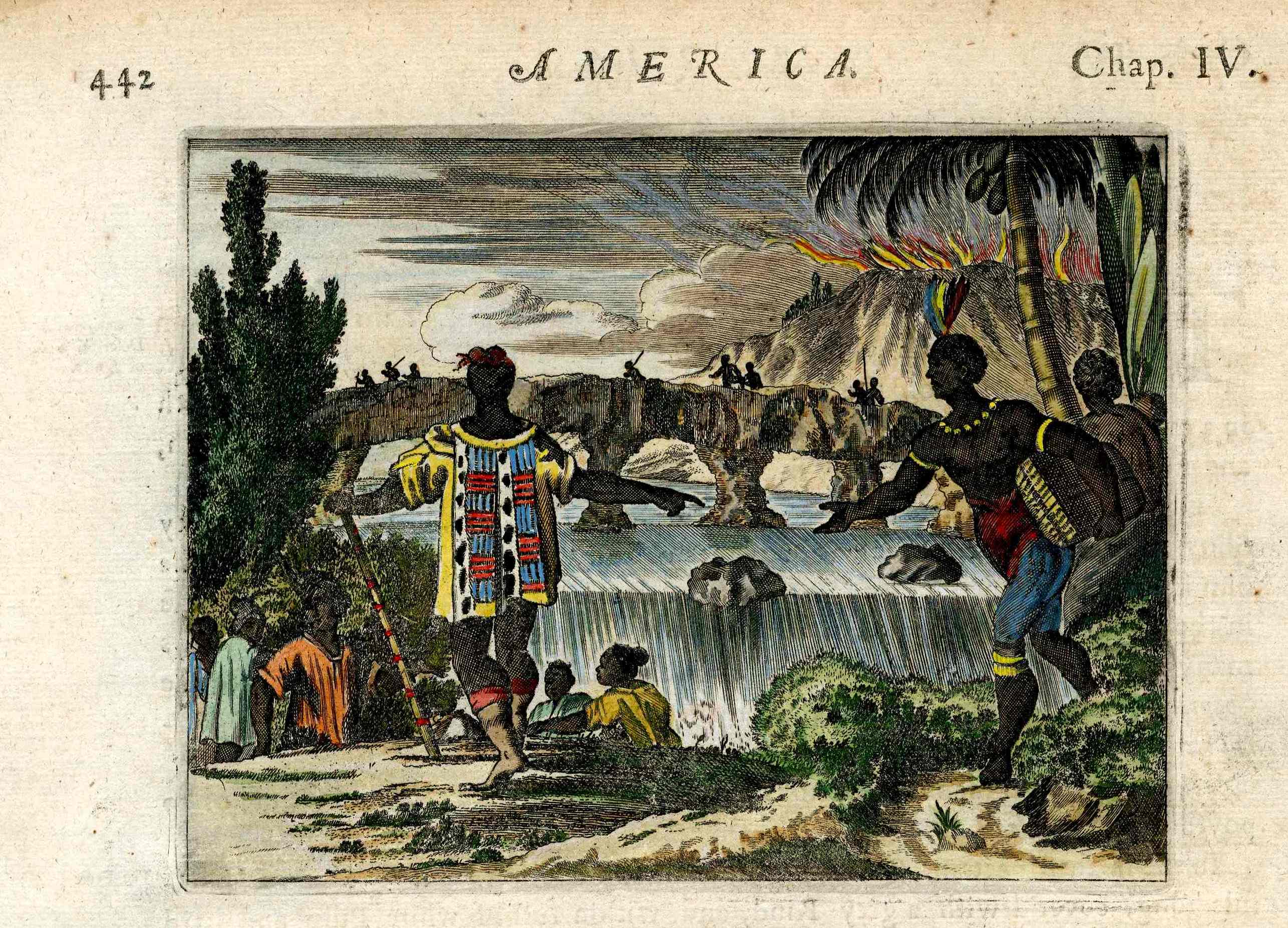 John Ogilby America 1671 Quito, Ecuador Tribes, Waterfall