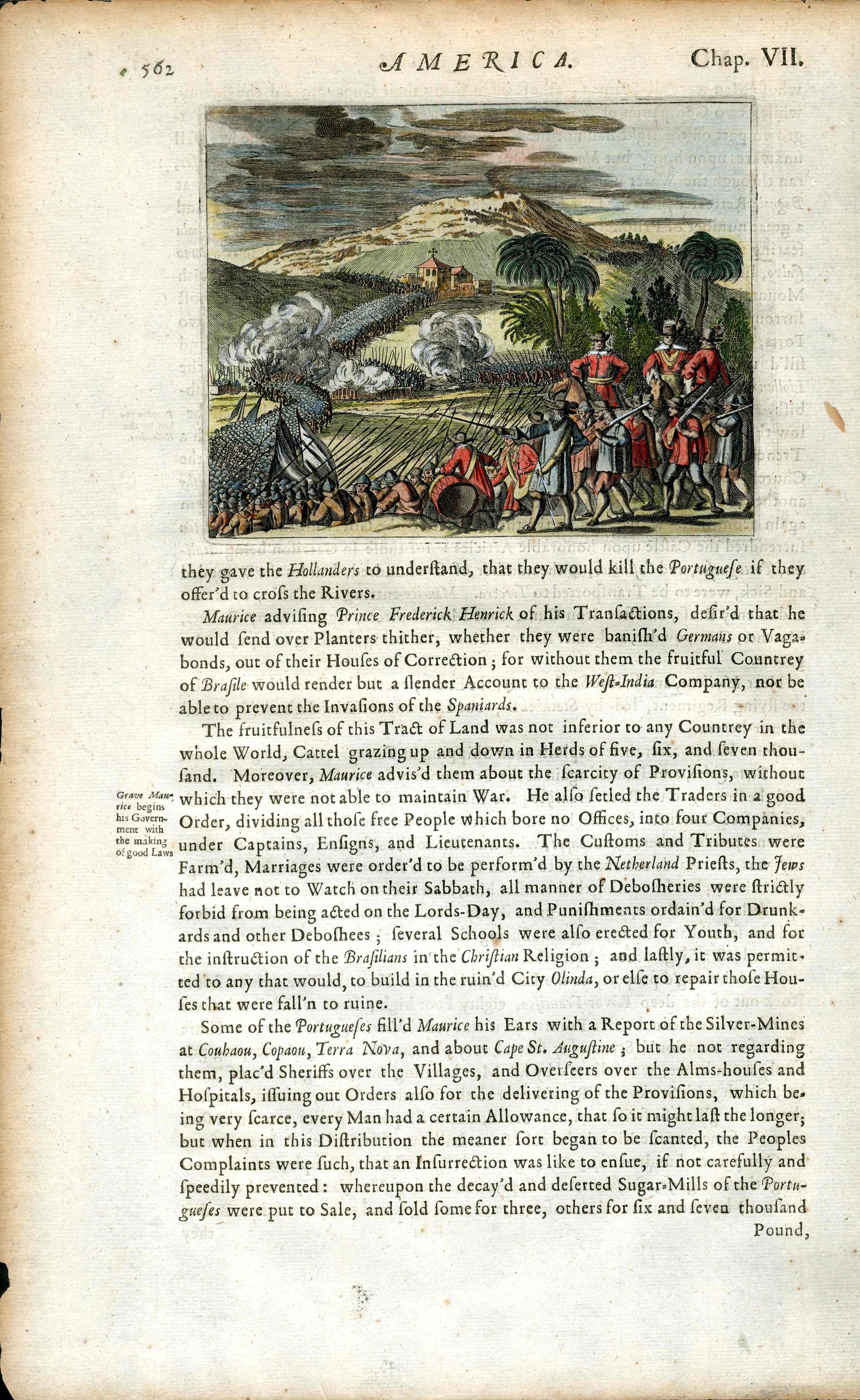 John Ogilby America 1671 Morris Brazil Governor Conquers Povacon - Panteek Antique Prints