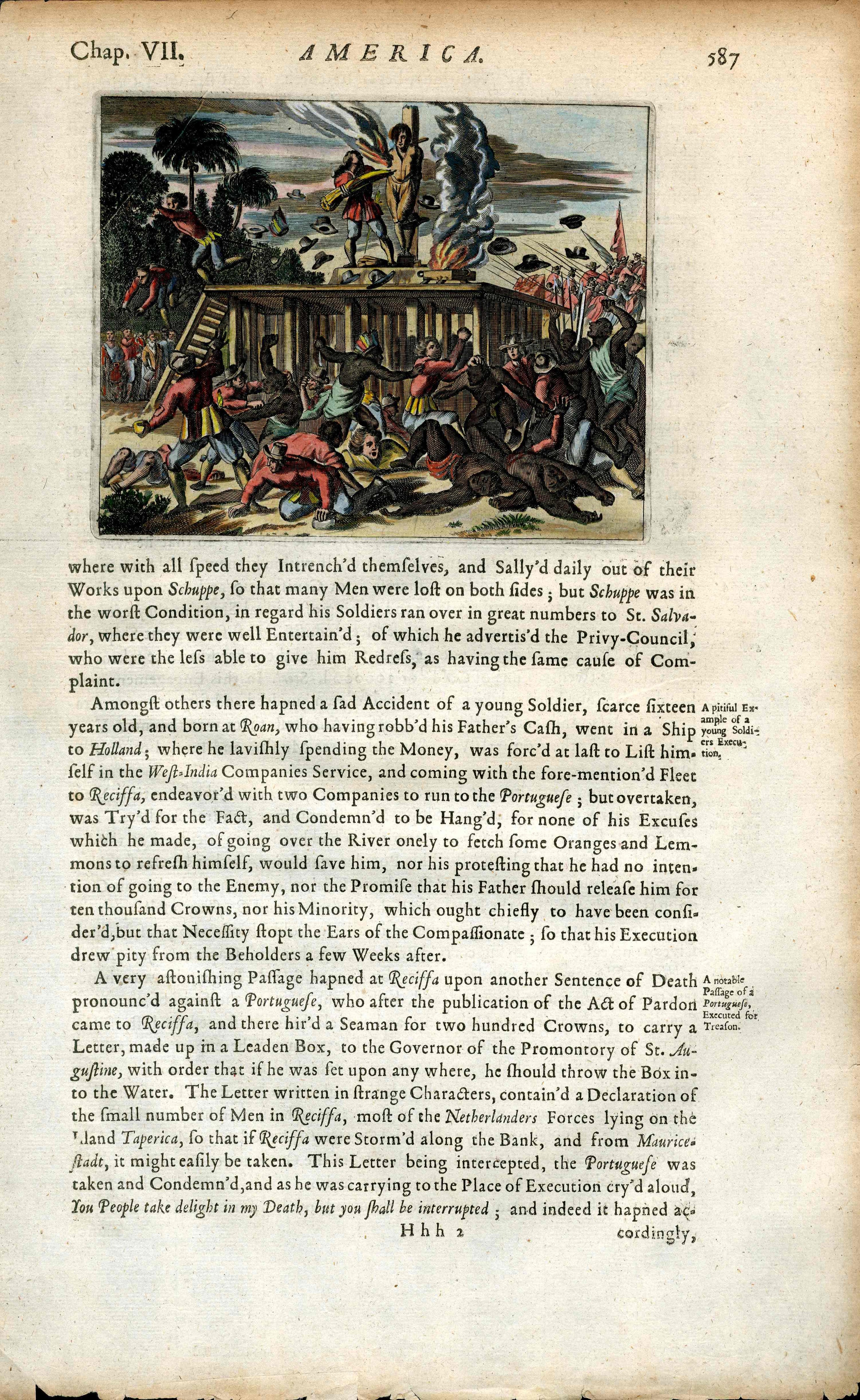 John Ogilby America 1671  Execution Portugese Soldier Reciffe Brazil
