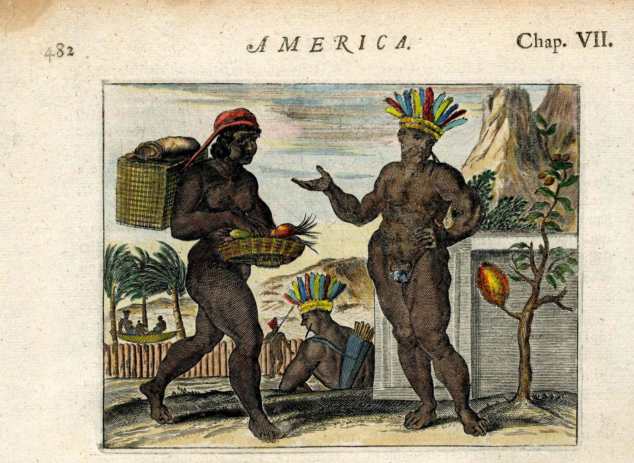 John Ogilby America 1671 Original Engraving Tupiniquini Tribe Brazil