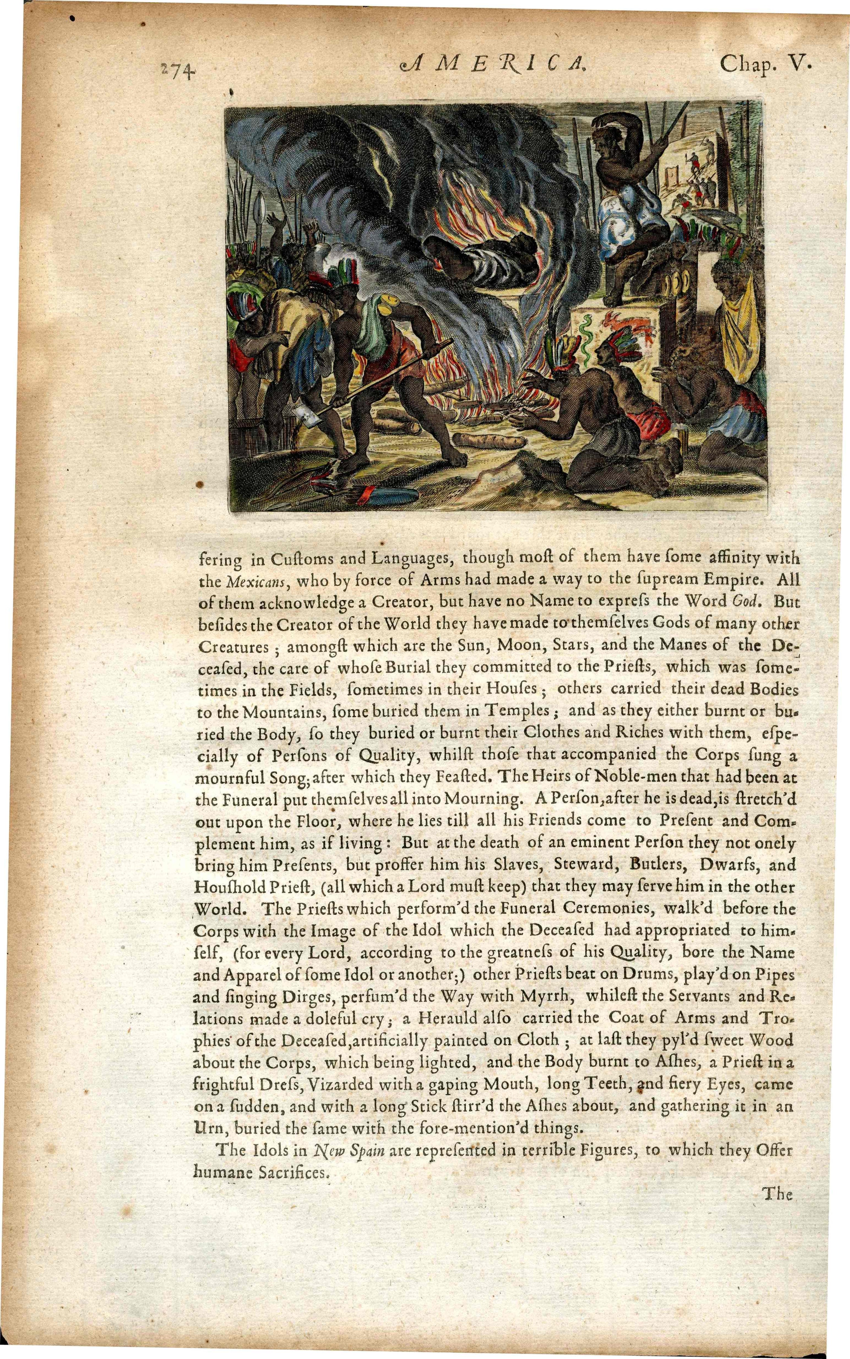 John Ogilby America 1671 Aztec Cremation Ceremony