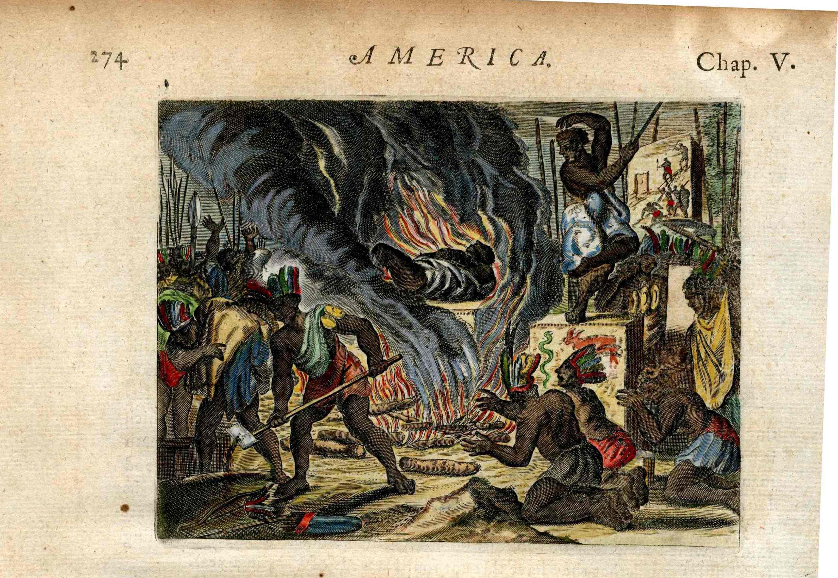 John Ogilby America 1671 Aztec Cremation Ceremony