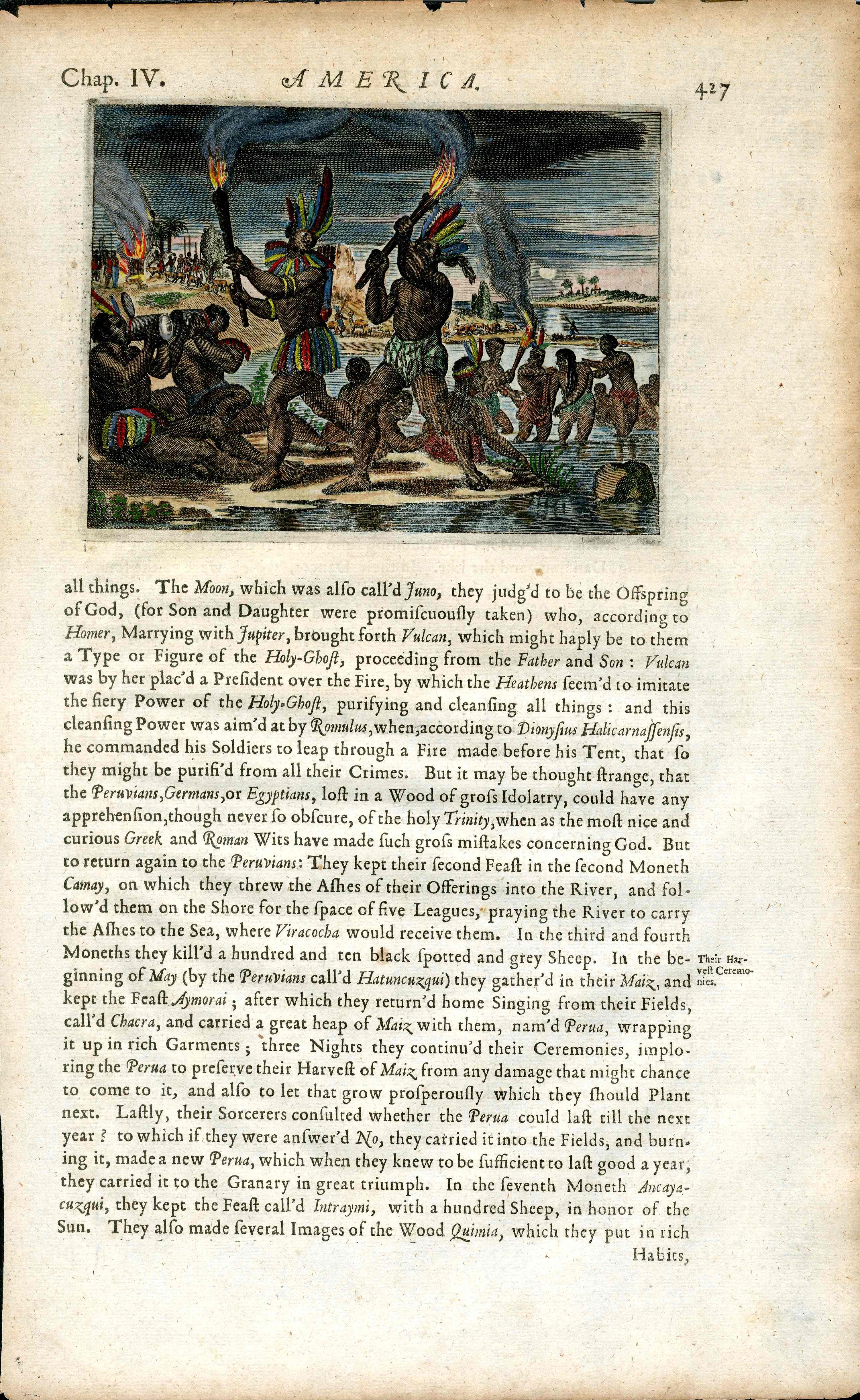 John Ogilby America 1671 Aztec Harvest Moon Ceremony - Panteek Antique Prints
