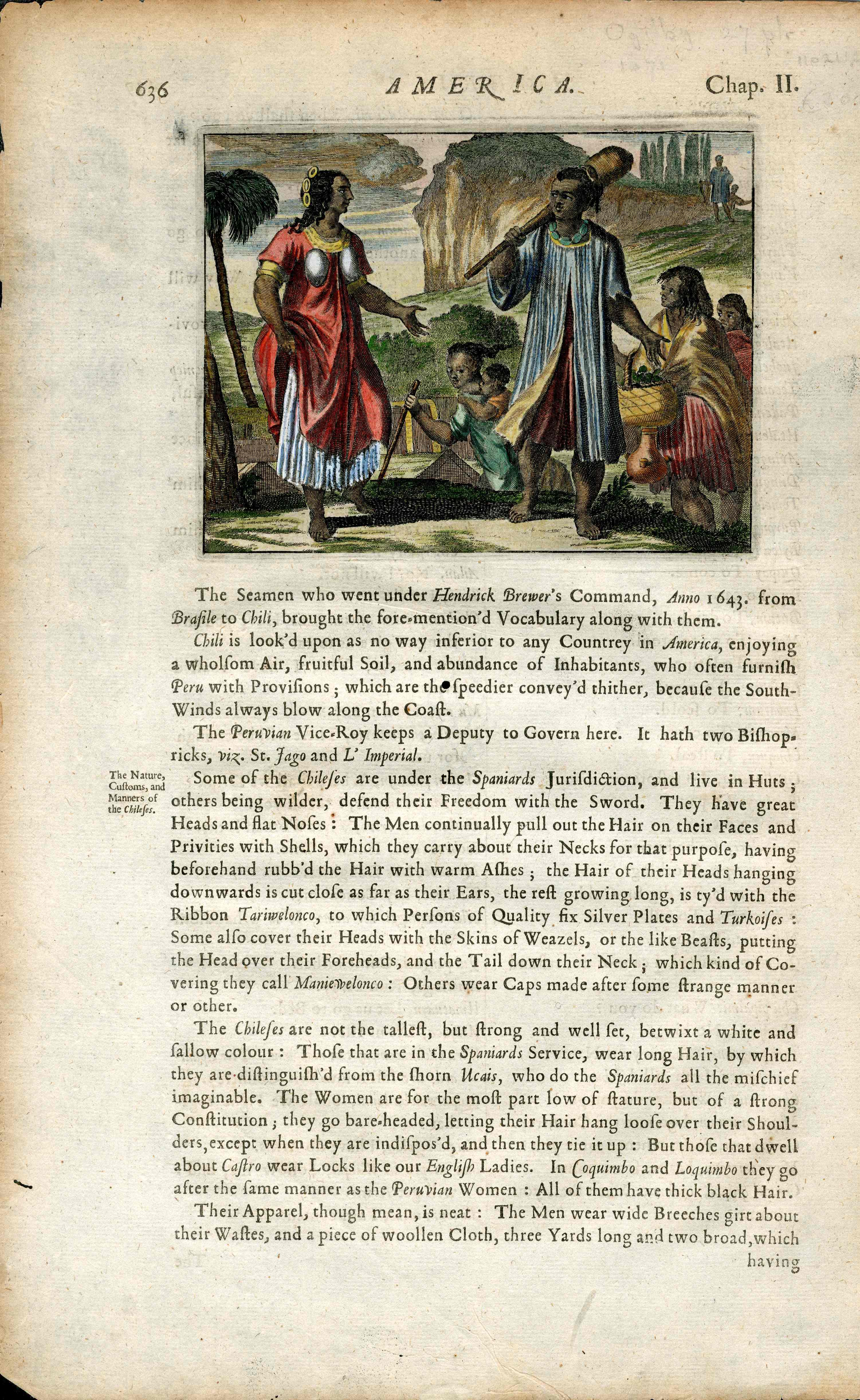 John Ogilby America 1671 Indigenous People of Chile - Panteek Antique Prints